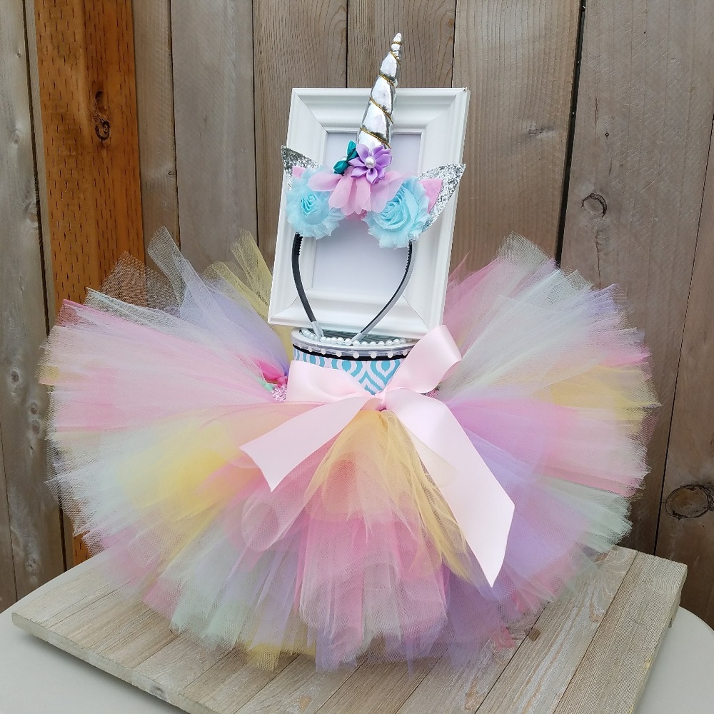 Silver Unicorn Tutu and matching headbands 2T-24mo